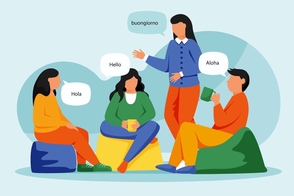 Illustration of people talking in different languages Free Vector